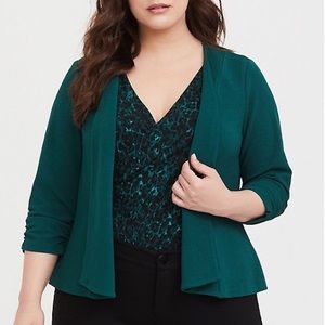 Torrid Green Crepe Open Front Blazer NWOT